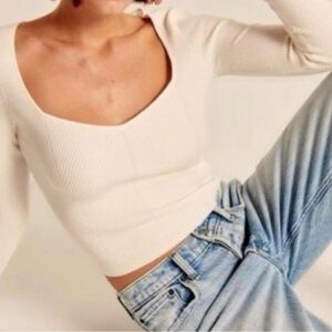 Abercrombie & Fitch Off-White Ribbed Top
